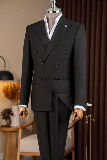 Formal Black Double Breasted Peak Lapel Men Suits