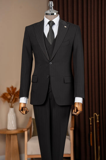 Black Striped 3-Pieces Bespoke Men Suits for Business