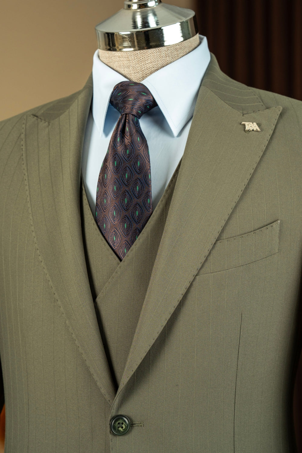 Lime Green Striped 3-Pieces Bespoke Men Suits