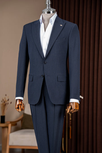 Navy Blue Corduroy Big and Tall Bespoke Men Suits