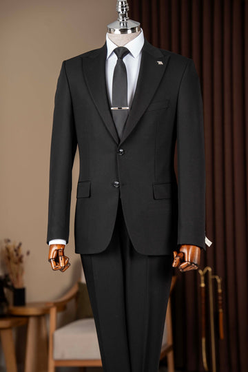 Black Peak Lapel Big and Tall Bespoke Men Suits