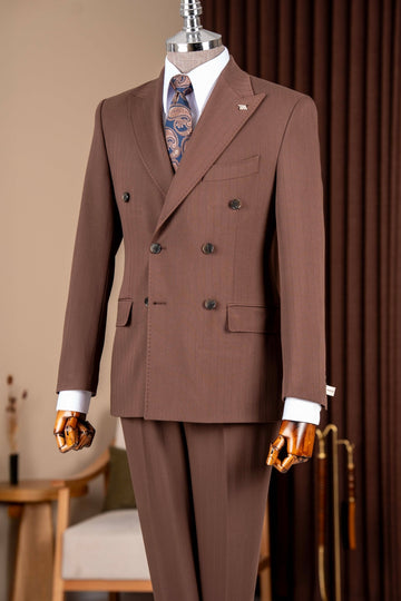 Brown Corduroy Double Breasted Chic Men Suits