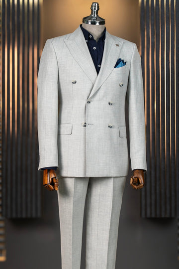 Gray Double Breasted Linen Men Suits
