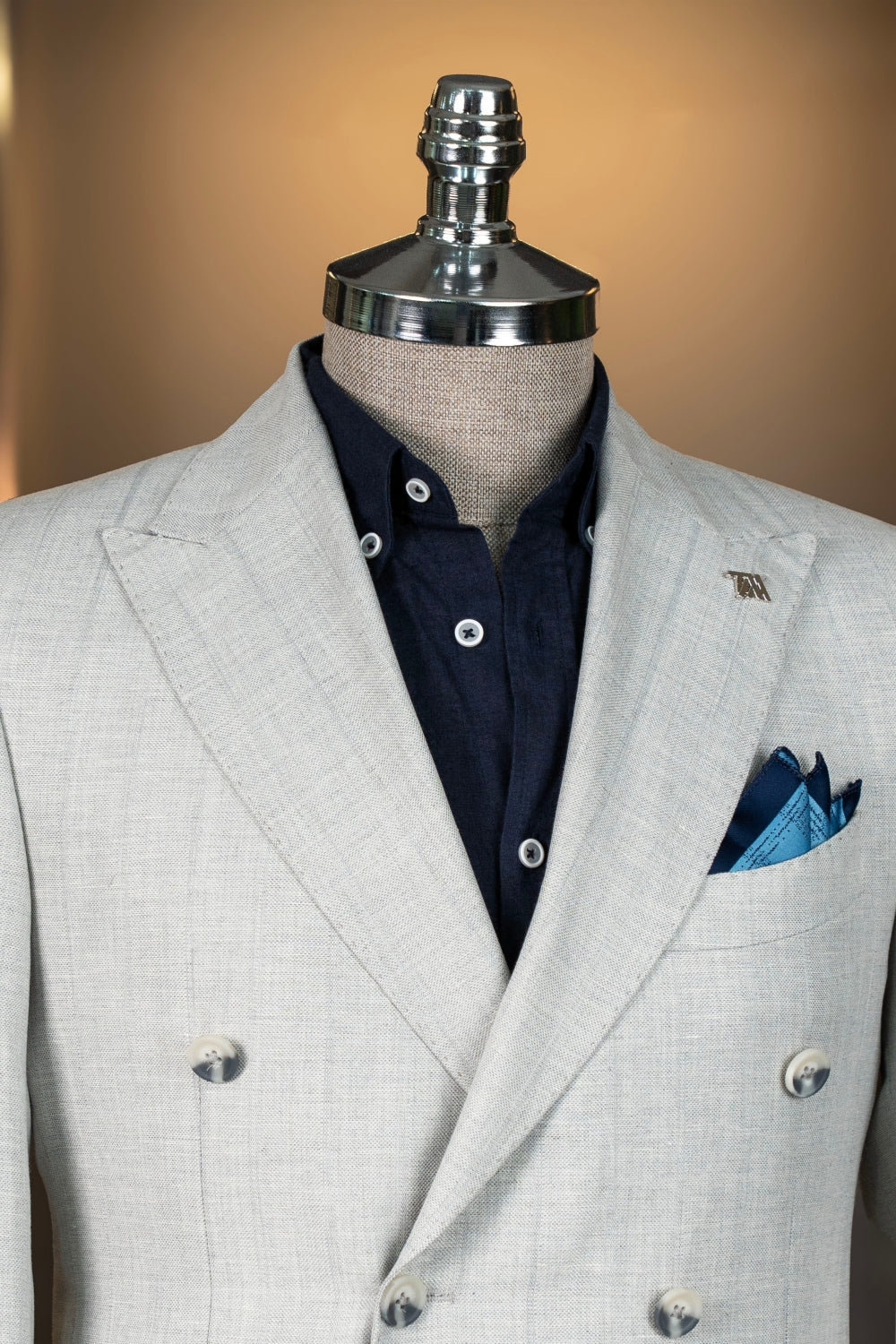 Gray Double Breasted Linen Men Suits