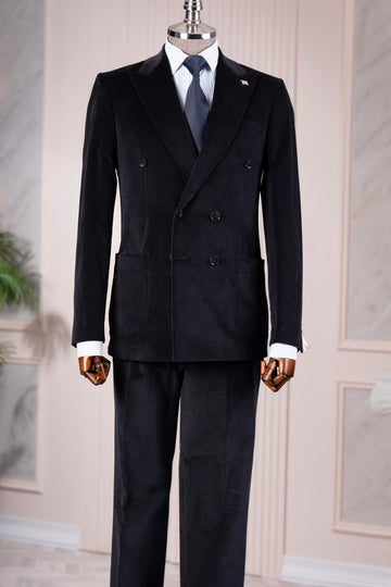 Black Velvet Double Breasted Men Suit