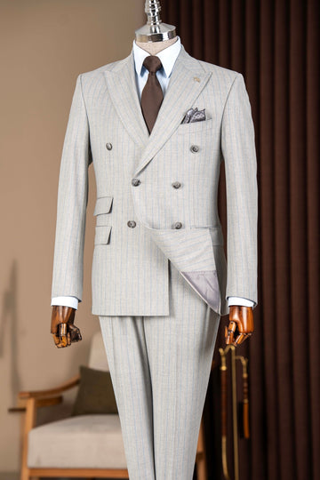 Fashion Gray Pinstripe Double Breasted Men Suit