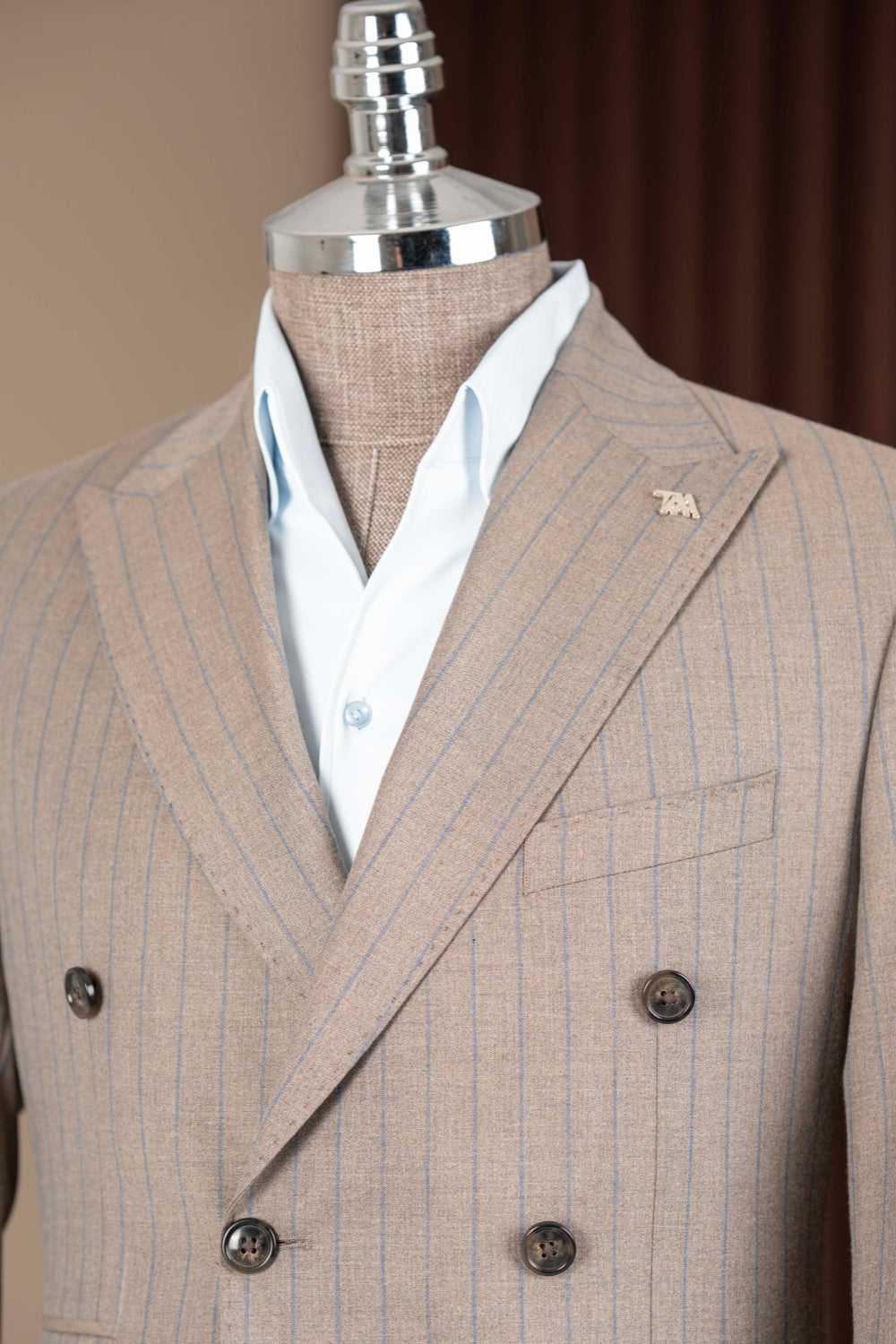 Chic Coffee Pinstripe Double Breasted Men Suit