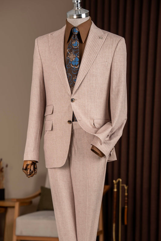 Dusty Pink Pinstripe Slim Fit Men Suit