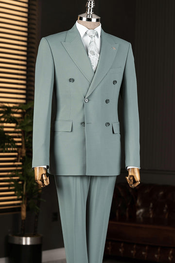 Blue Peaked Lapel Double Breasted Fashion Men Suit