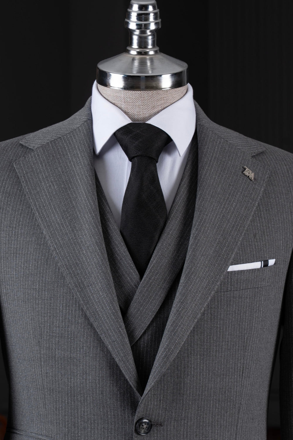 Dark Gray Striped 3-Pieces Men Suits for Business