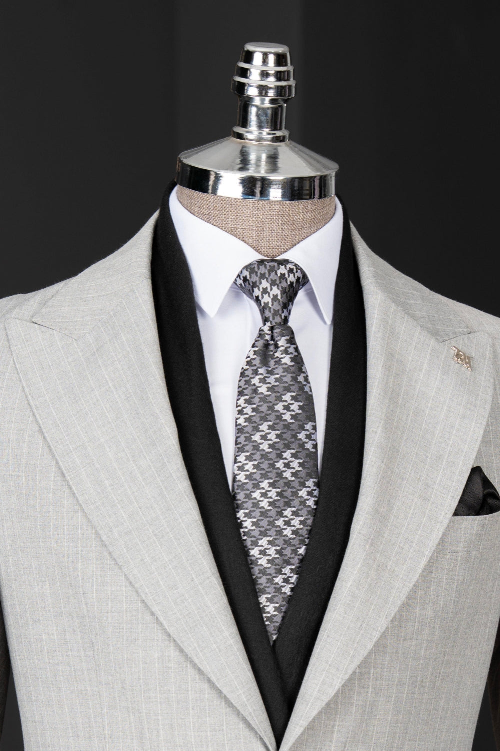 Gray Two Pieces Peak Lapel Stripe Men Suits