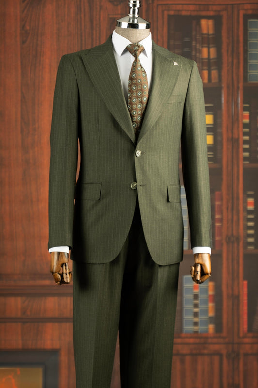 Lime Green Two Pieces Peak Lapel Stripe Men Suits