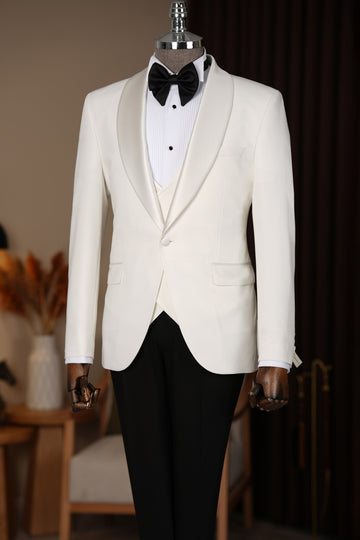 White 3-Pieces Shawl Lapel One Button Wedding Tuxedos