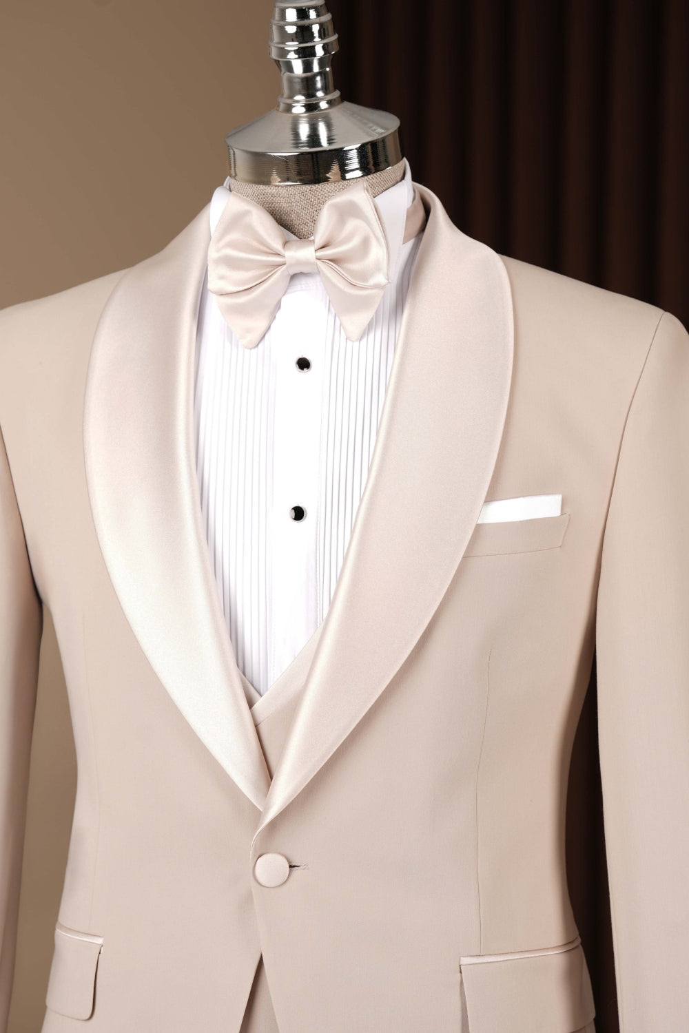 Beige 3-Pieces Shawl Lapel One Button Wedding Tuxedos
