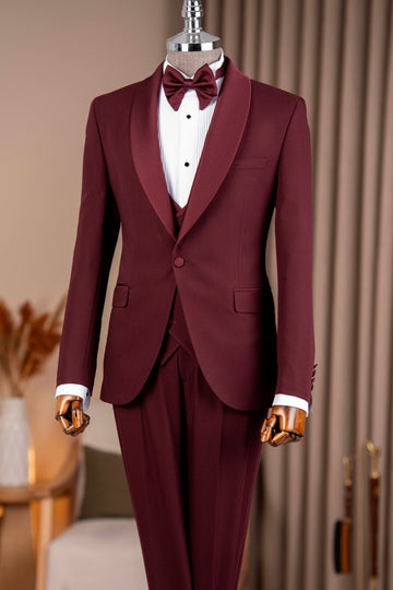 Dark Red 3-Pieces Shawl Lapel One Button Wedding Tuxedos