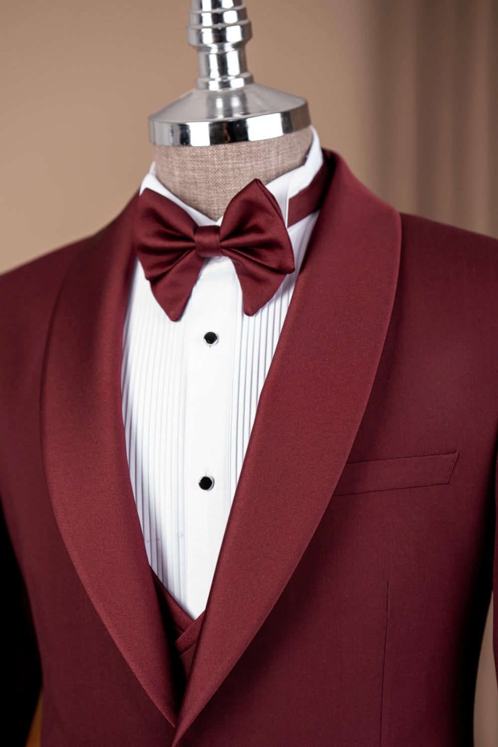 Dark Red 3-Pieces Shawl Lapel One Button Wedding Tuxedos