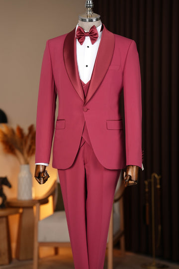 Fuchsia 3-Pieces Shawl Lapel One Button Wedding Tuxedos