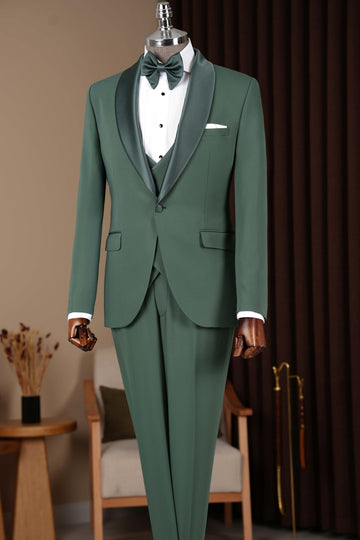 Dark Green 3-Pieces Shawl Lapel One Button Prom Men Suits