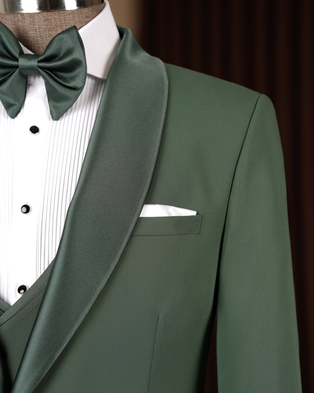 Dark Green 3-Pieces Shawl Lapel One Button Prom Men Suits