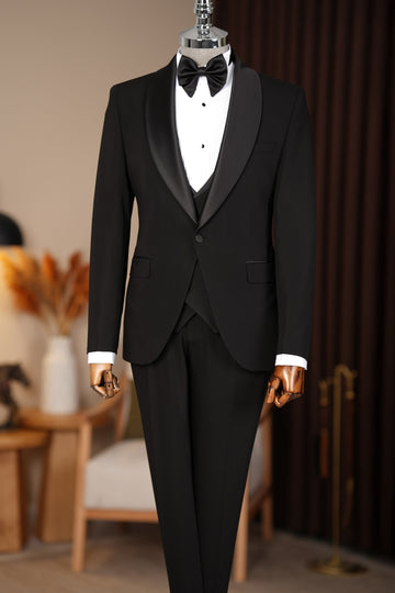 Black 3-Pieces Shawl Lapel One Button Wedding Tuxedos