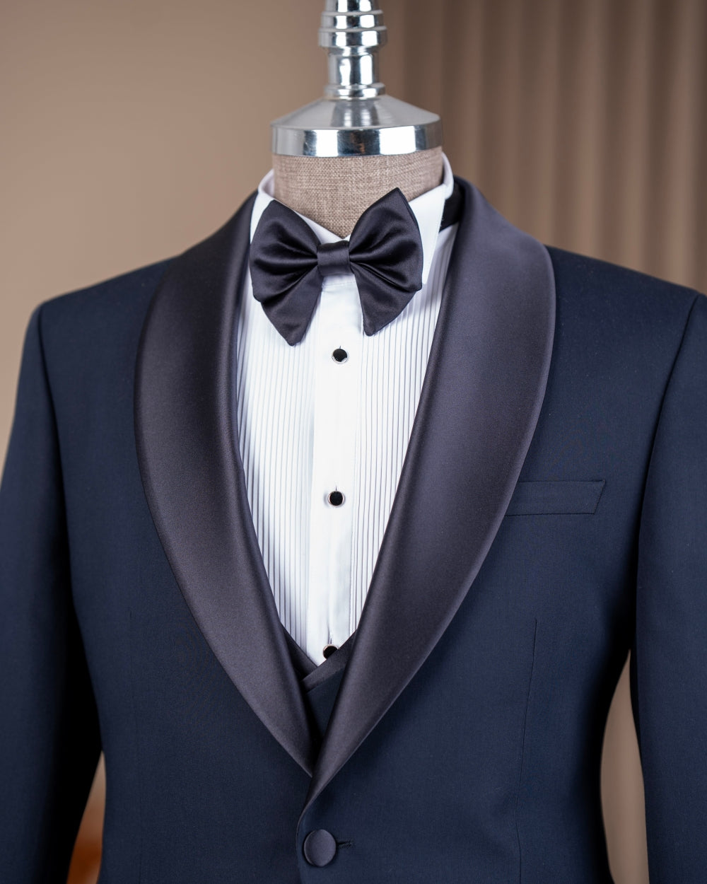 Dark Navy 3-Pieces Shawl Lapel One Button Wedding Tuxedos