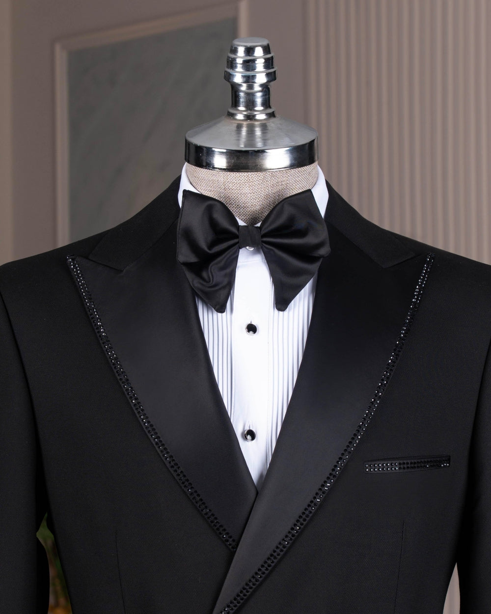 Sparkly Black Double Breasted Prom Men Suit with Belt
