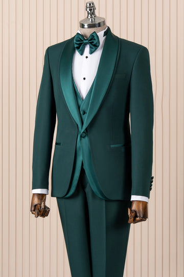 Dark Green Shawl Lapel 3-Pieces Prom Suits for Men