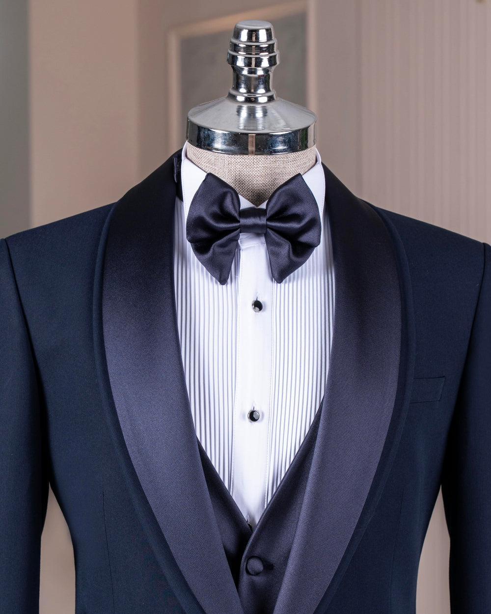 Dark Navy 3-Pieces Wedding Tuxedos with Silk Lapel