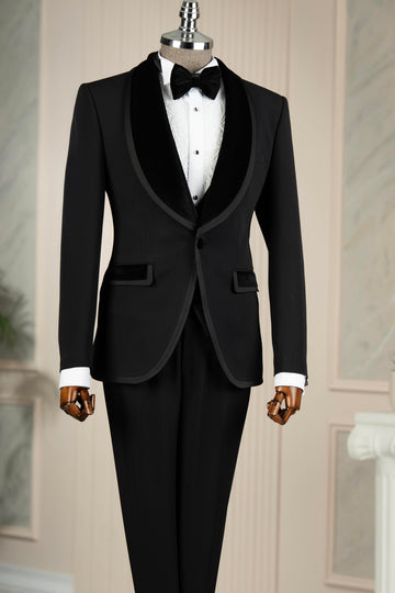 Black 3-Pieces Wedding Tuxedos with Velvet Lapel