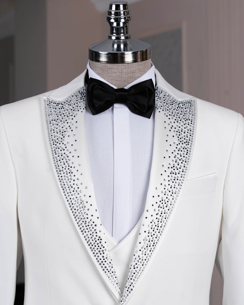 Bling White 3 Pieces Close Fitting Men Suits with Beadings