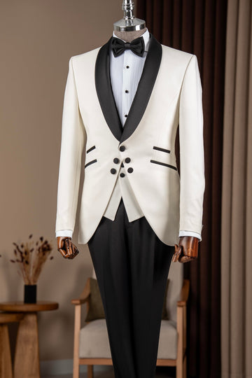 White 3-Pieces Shawl Lapel Bespoke Wedding Men Suits
