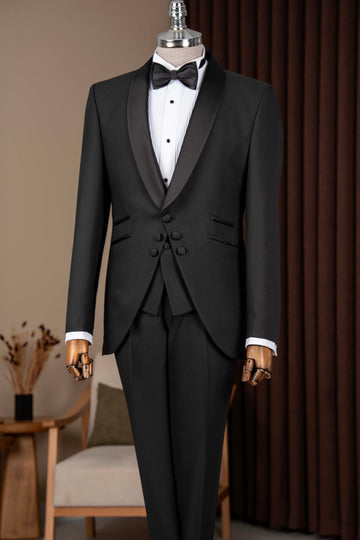 Black 3-Pieces Shawl Lapel Bespoke Wedding Men Suits
