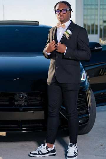 Classic Black Notch Lapel Prom Men Suits with Vest