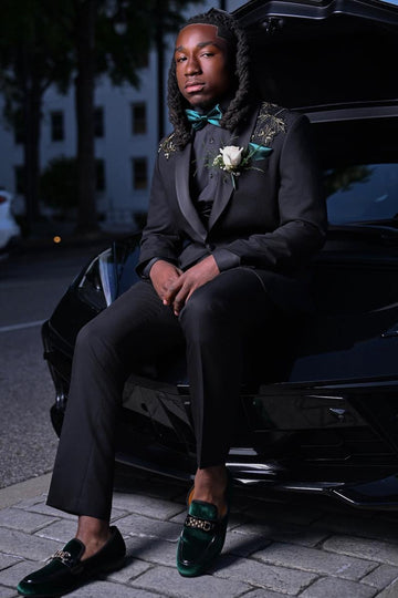 Stylish Black Shawl Lapel Two Pieces Prom Suit with Crystal