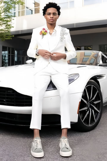 Pure White Big and Tall Men Suits with Crystal