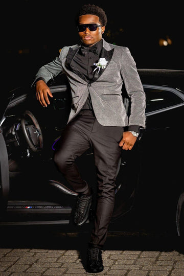 Bespoke Gray One Button Peaked Lapel Men Suit