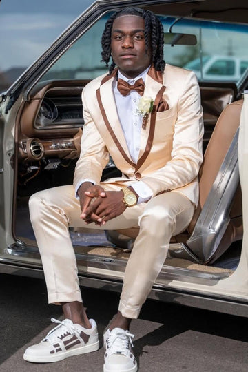 Shiny Champagne Slim Fit Big and Tall Prom Suits