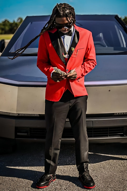 Hot Red 3-Pieces Peaked Lapel Best Fitted Prom Suits