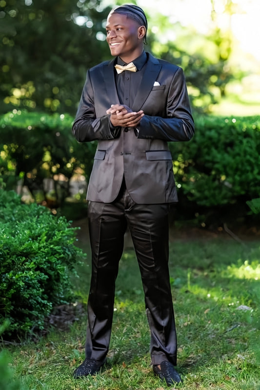 Shiny Black Peaked Lapel Two Pieces Men's Prom Suits
