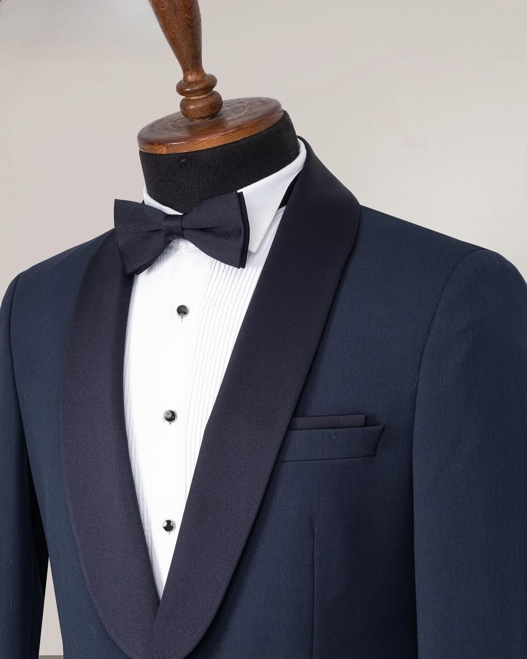 One Button Dark Navy Satin Shawl Lapel Cheap Men's Suit