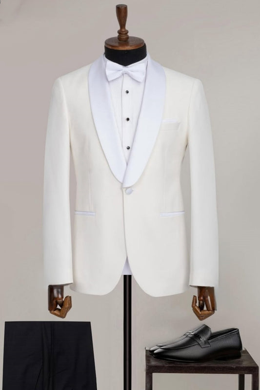 White Satin Shawl Lapel Cheap Men's Suit with Black Pants