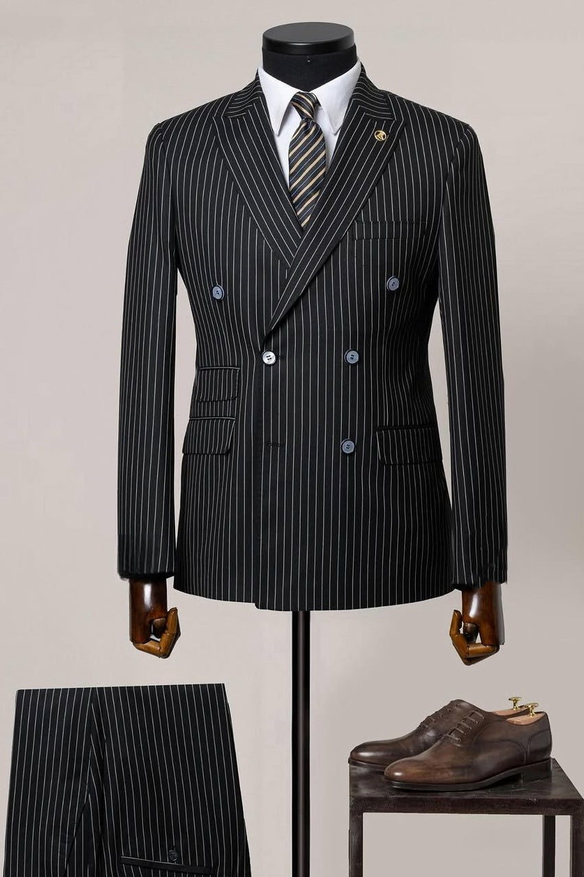 Black Pinstripe Double Breasted Men's Formal Business Suit