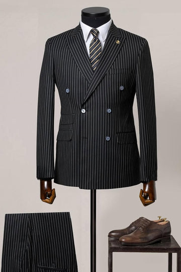 Black Pinstripe Double Breasted Men's Formal Business Suit