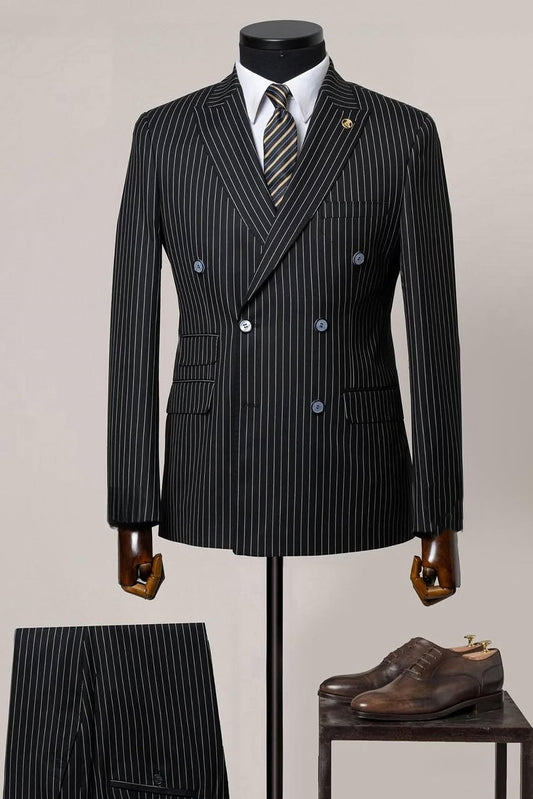 Black Pinstripe Double Breasted Men's Formal Business Suit