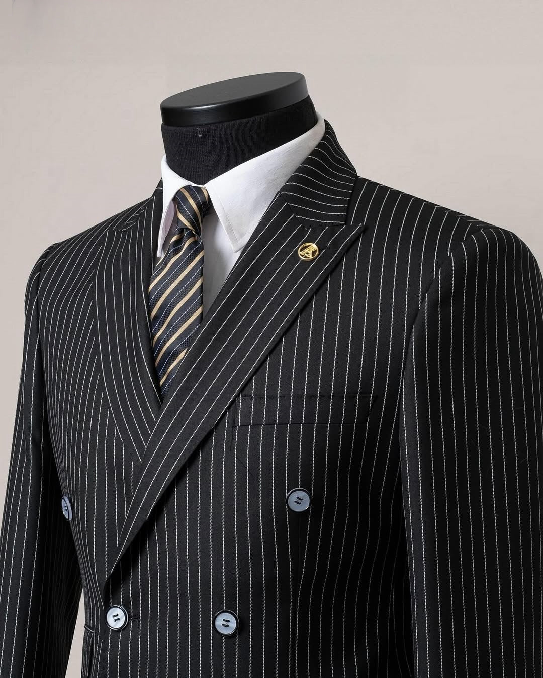 Black Pinstripe Double Breasted Men's Formal Business Suit