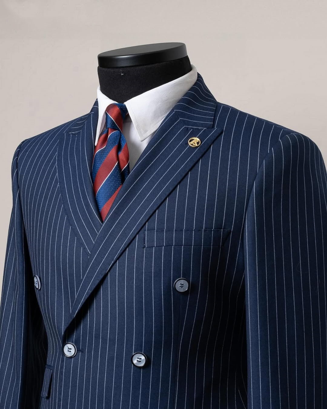 Navy Blue Pinstripe Double Breasted Men's Formal Business Suit