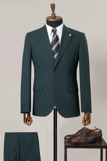 Dark Green Two Buttons Peak Lapel Men's Formal Suit