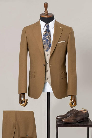 Tailored 3 Piece Brown Men's Formal Suit for Business