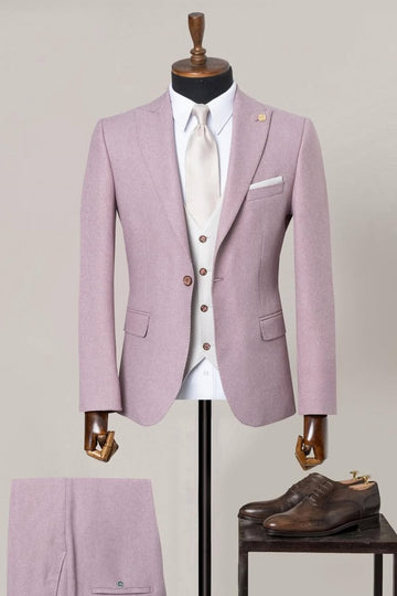 3 Piece Pink Men's Business Suit with White Waistcoat