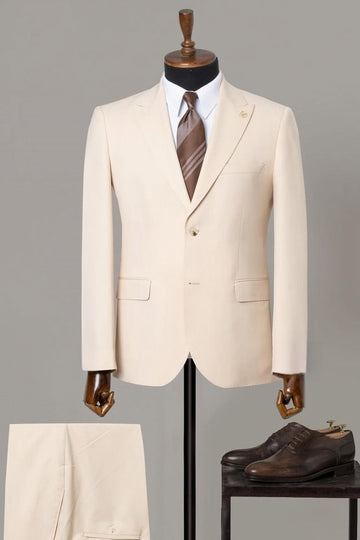 Light Khaki Men's Formal Business Suit with Flap Pockets